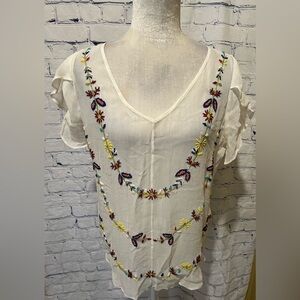 PATTERSON J KINCAID Sheer Colorful Beaded Top Blouse Size Large